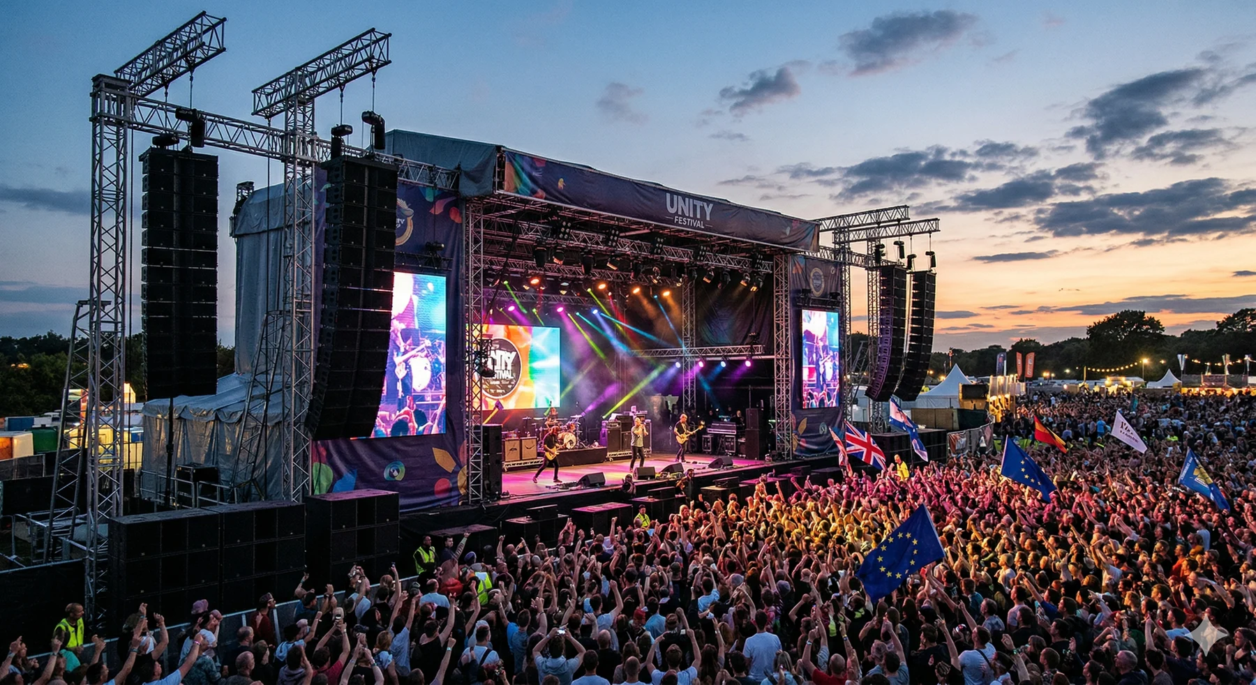 Outdoor stage equipped with professional event lighting